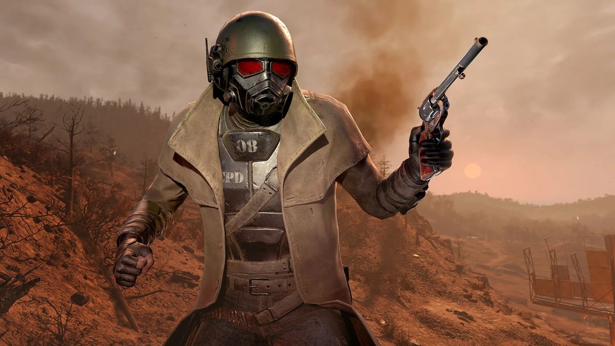 Nyckelkonst i Ranger Armour Outfit för Fallout 76. Den ikoniska utrustningen fanns på omslaget till Fallout: New Vegas.