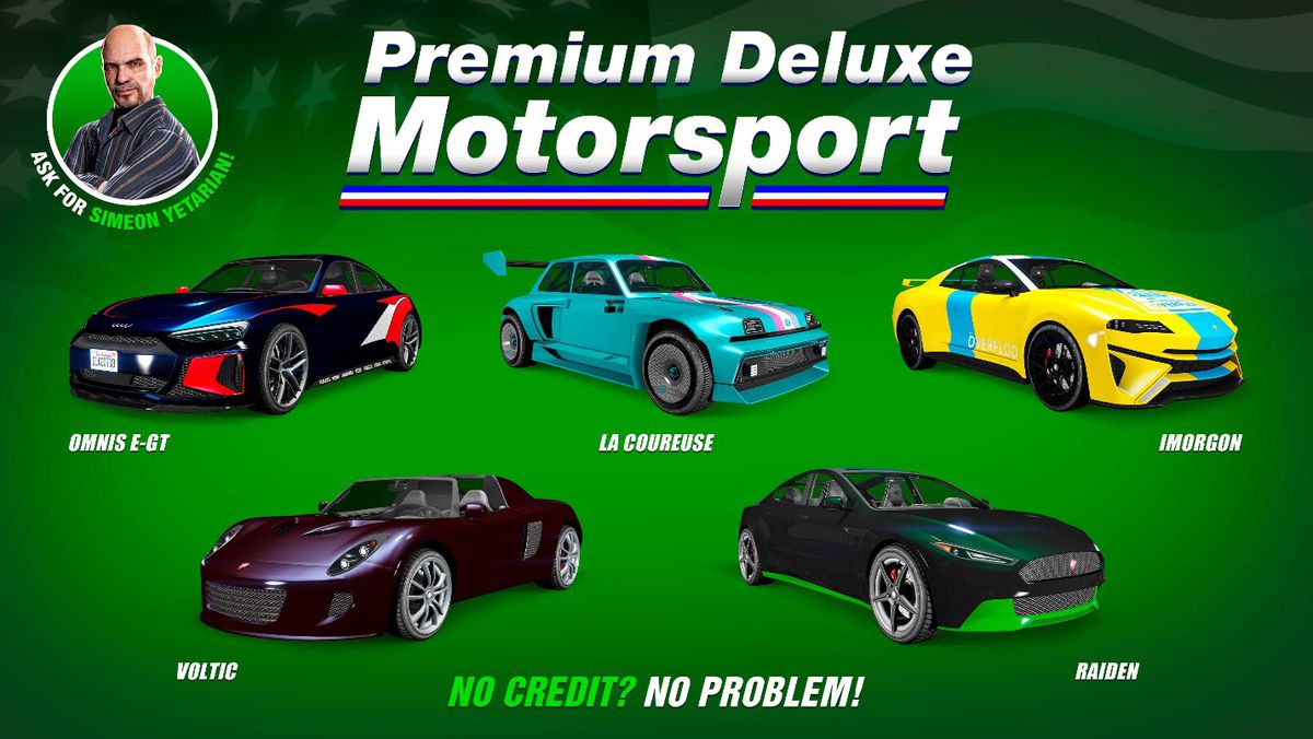 Nyckelkonst visar fem bilar till salu i GTA Online.