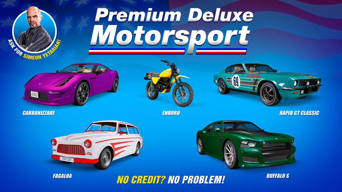 GTA Online-kampanjkonst för fordon till salu på Premium Deluxe Motorsports den här veckan.