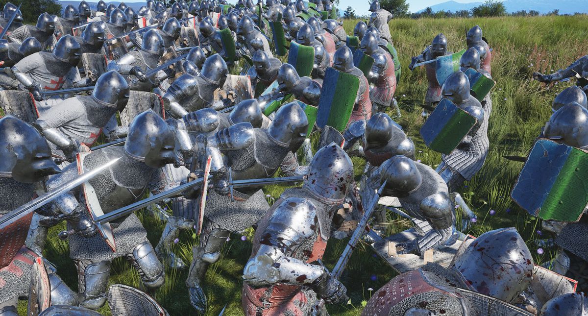 Manor Lords armored soldiers in a pitched battle