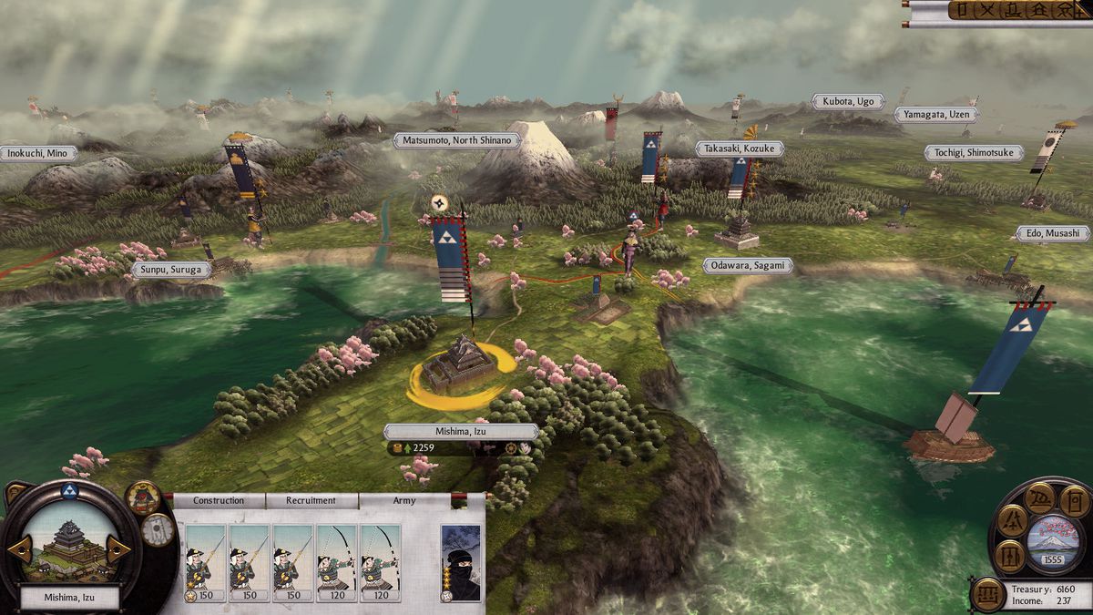 En vy över ett användargränssnitt över ett slagfält i Total War: Shogun 2.