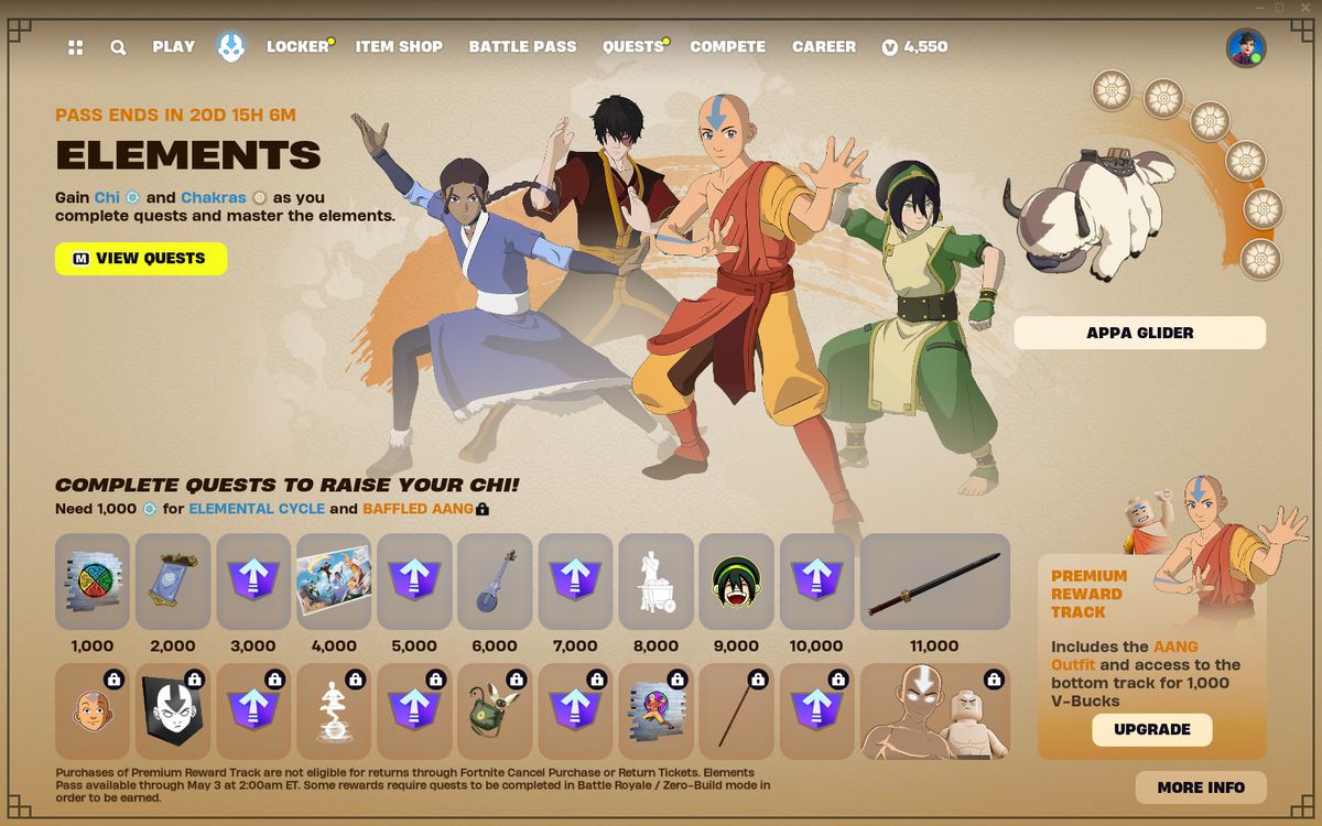 Avatar: Elements händelsepass i Fortnite