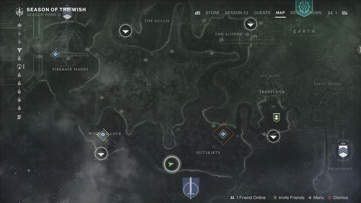 En kartskärm i Destiny 2
