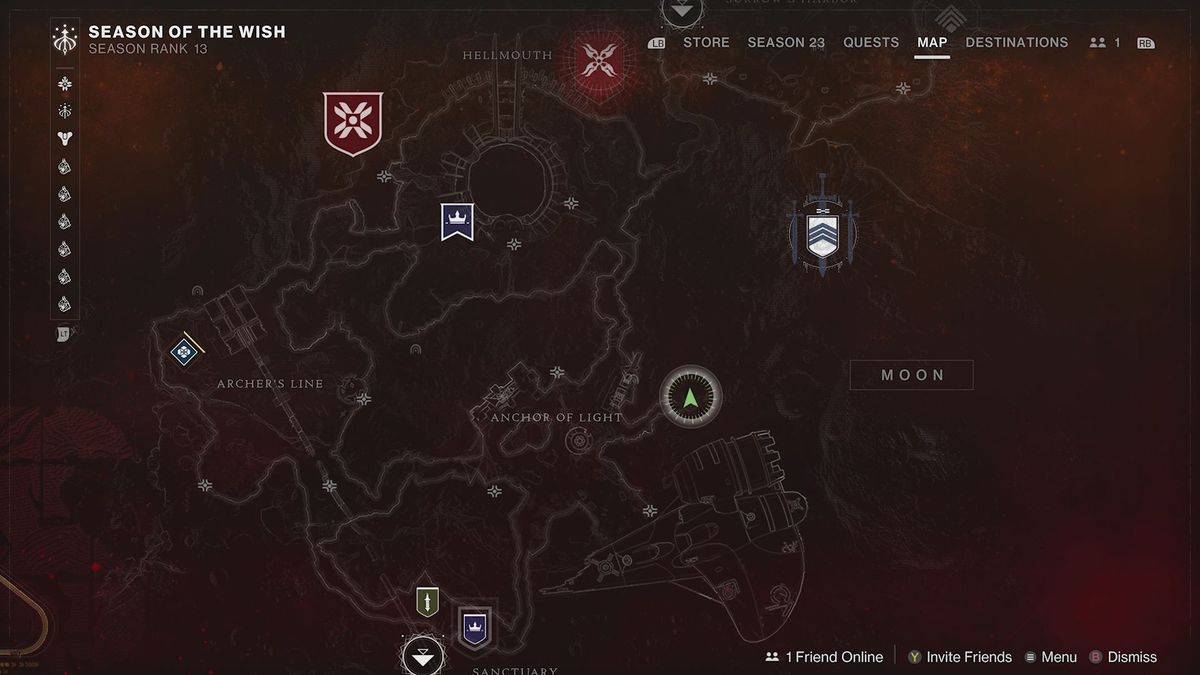 Månens destinationskarta i Destiny 2