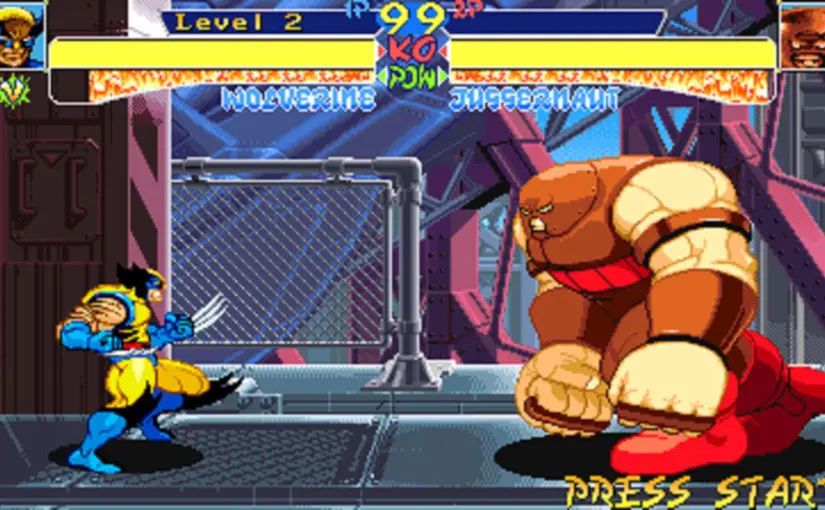 Wolverine squares off against Juggernaut in the fighting game X-Men: Children of the Atom