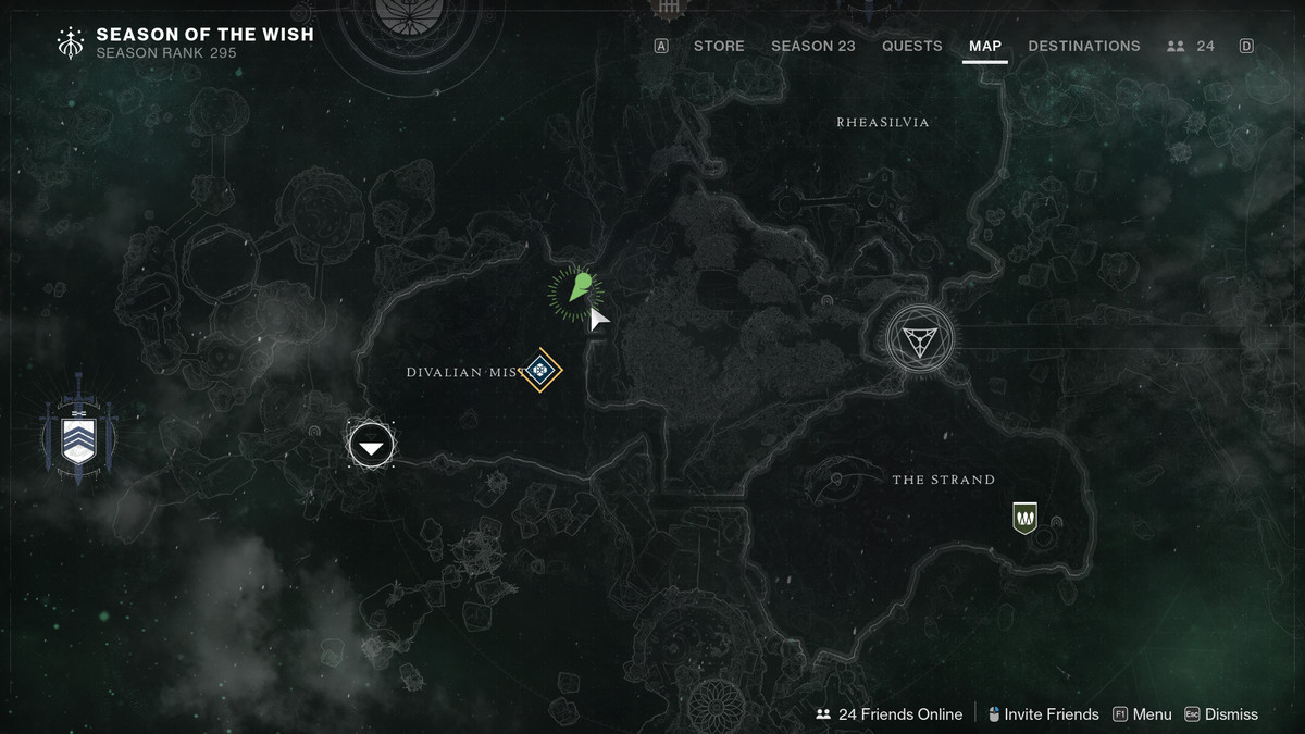 En karta som visar två Guardians in the Divalian Mists in Destiny 2
