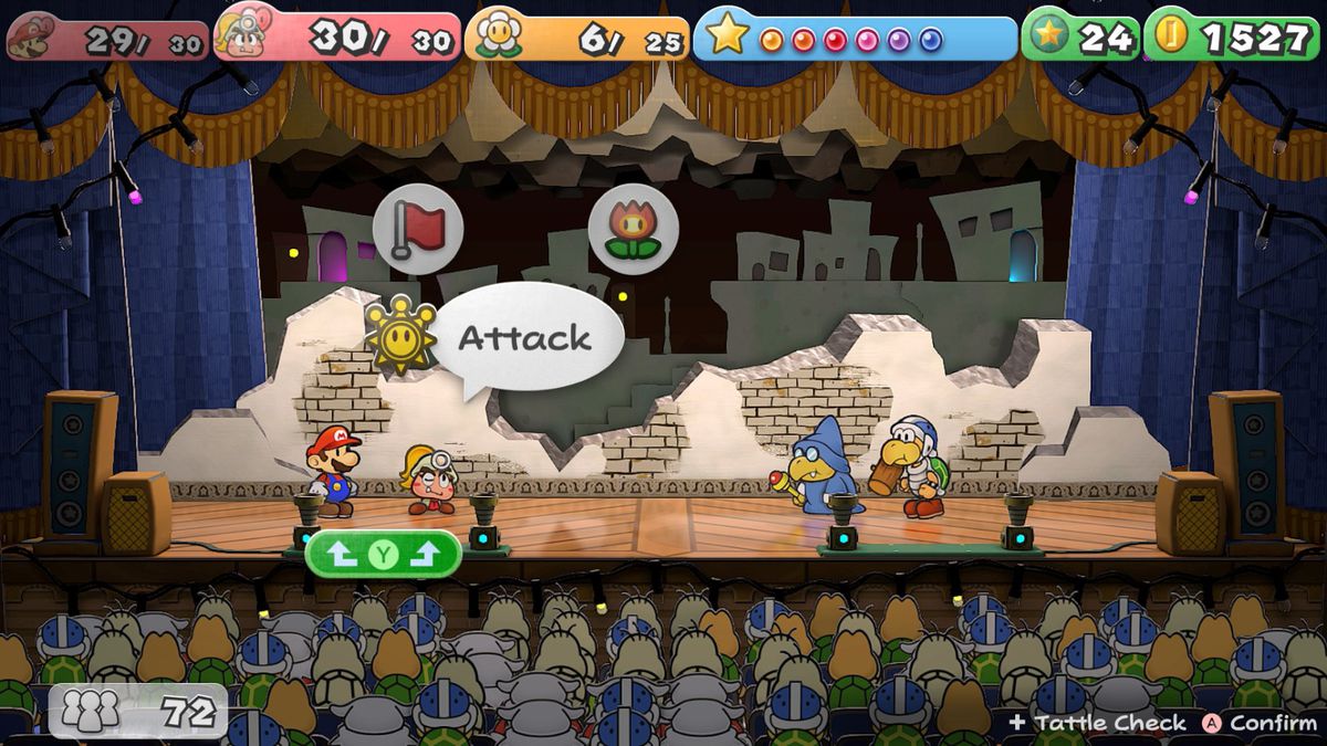 Goombella och Mario slåss mot fiender i Paper Mario: The Thousand-Year Door