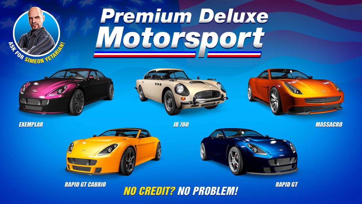 GTA Online-kampanjkonst för fordon till försäljning på Premium Deluxe Motorsports denna vecka