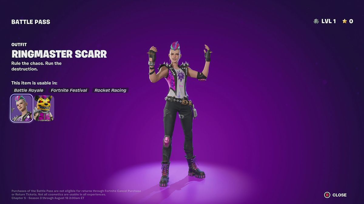 Ringmaster Scarr i Fortnite Chapter 5 Säsong 3:s stridspass