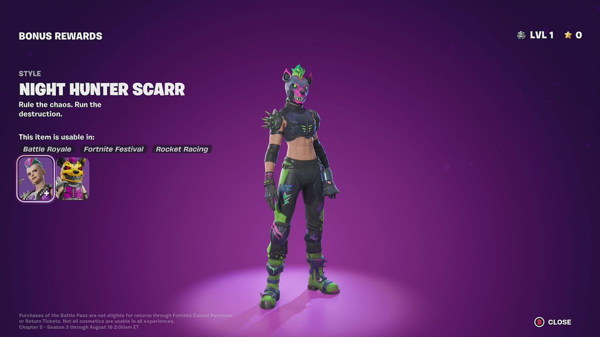 Night Hunter Scarr i Fortnite Chapter 5 Säsong 3:s stridspass