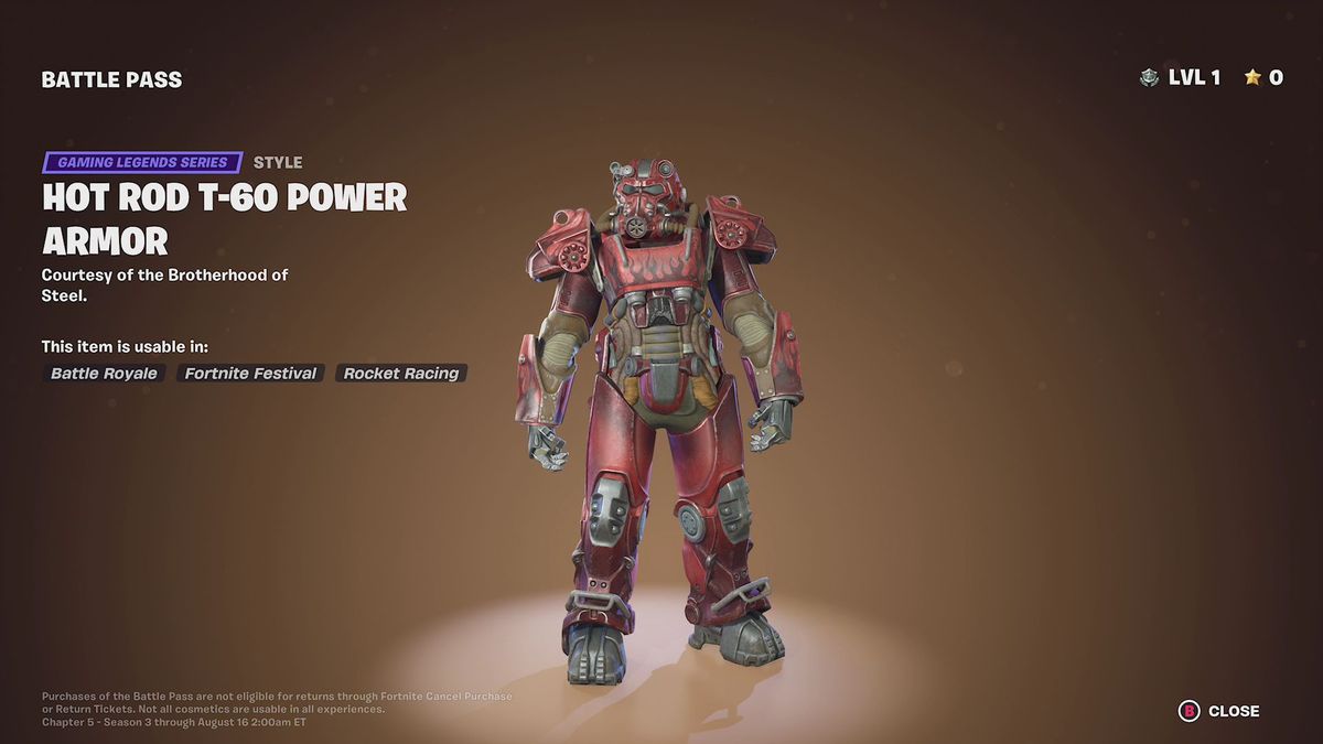 Hot Rod T-60 Power Armor i Fortnite Chapter 5 Säsong 3:s stridspass