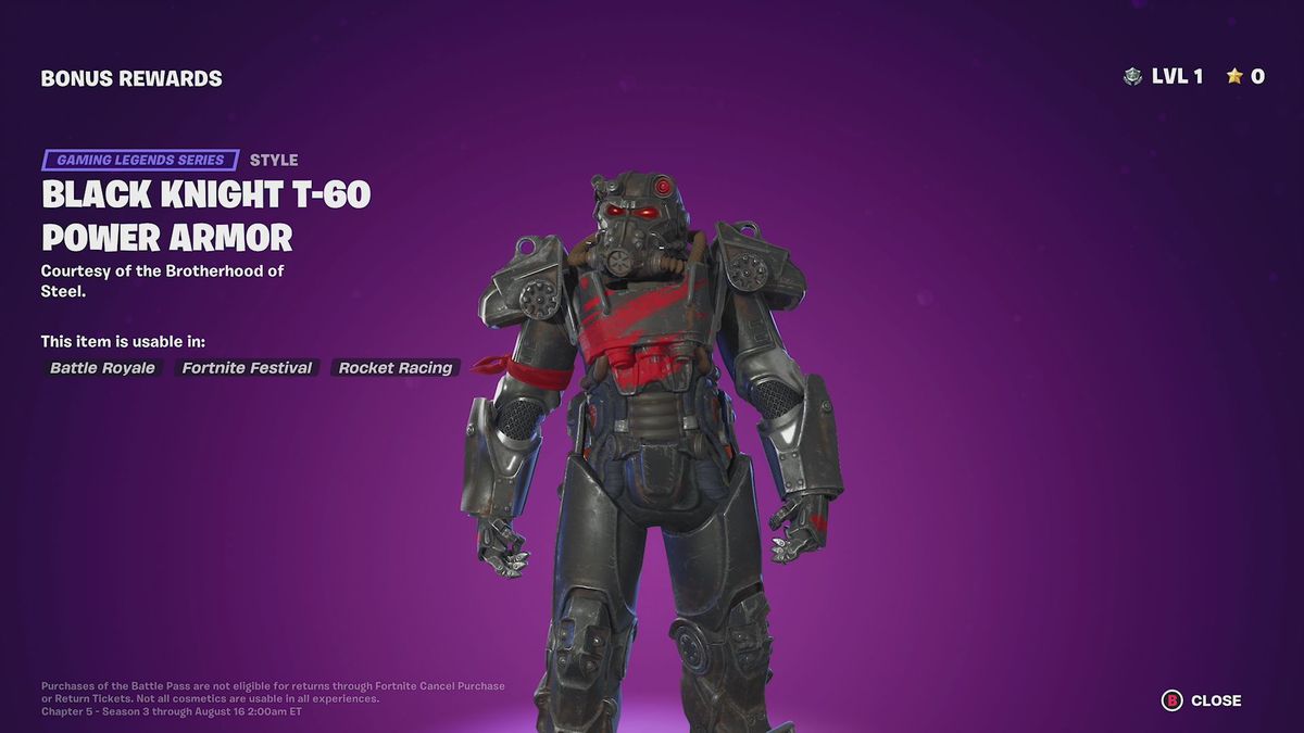 Black Knight T-60 Power Armor i Fortnite Chapter 5 Säsong 3:s stridspass