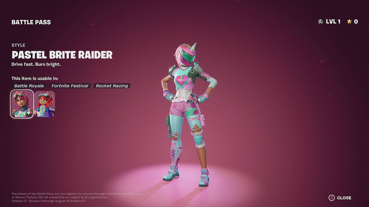 Pastel Brite Raider i Fortnite Chapter 5 Säsong 3:s stridspass