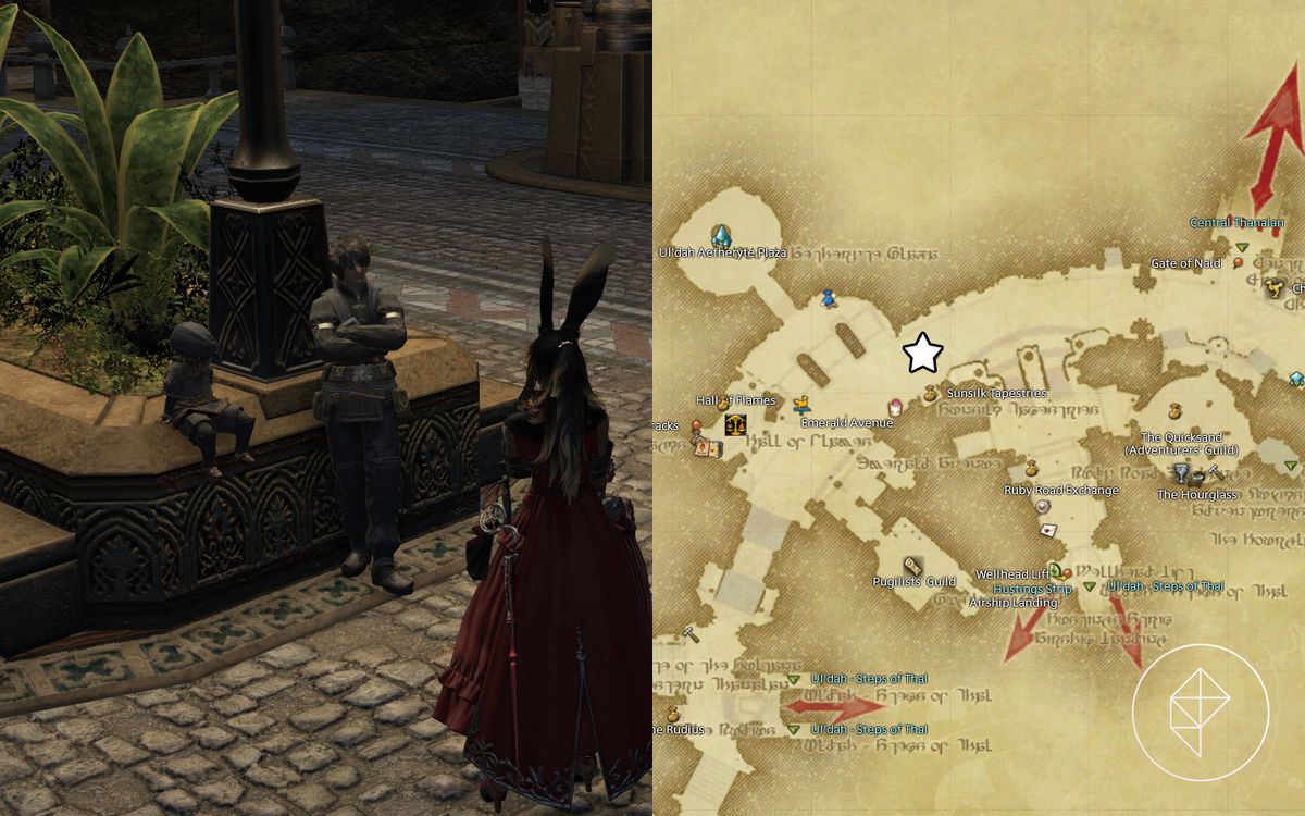 En FFXIV-karta som visar var man kan hitta Wymond i Ul'dah