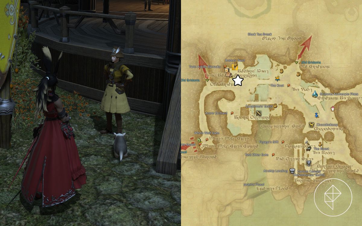 En FFXIV-karta som visar var man kan hitta Scarlet i New Gridania