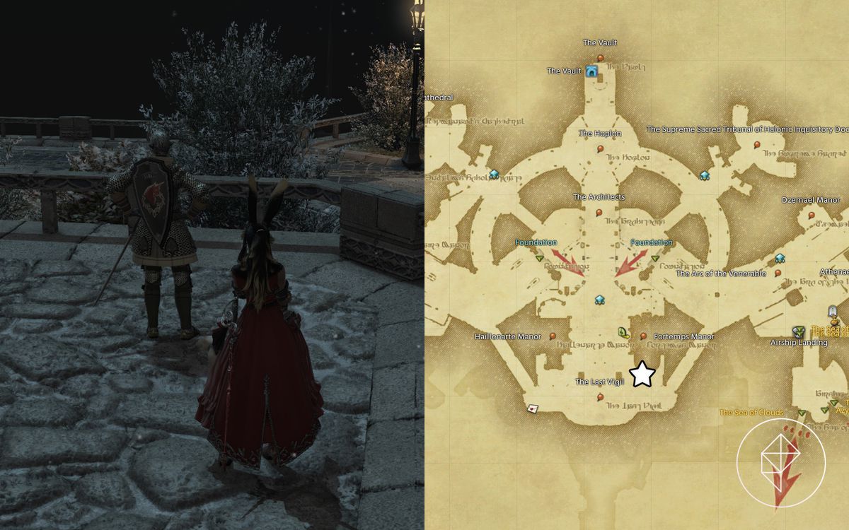 En FFXIV-karta som visar var man kan hitta Torsefers i Ishgard