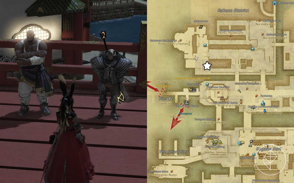 En FFXIV-karta som visar var du kan hitta Hearty Hunter i Kugane