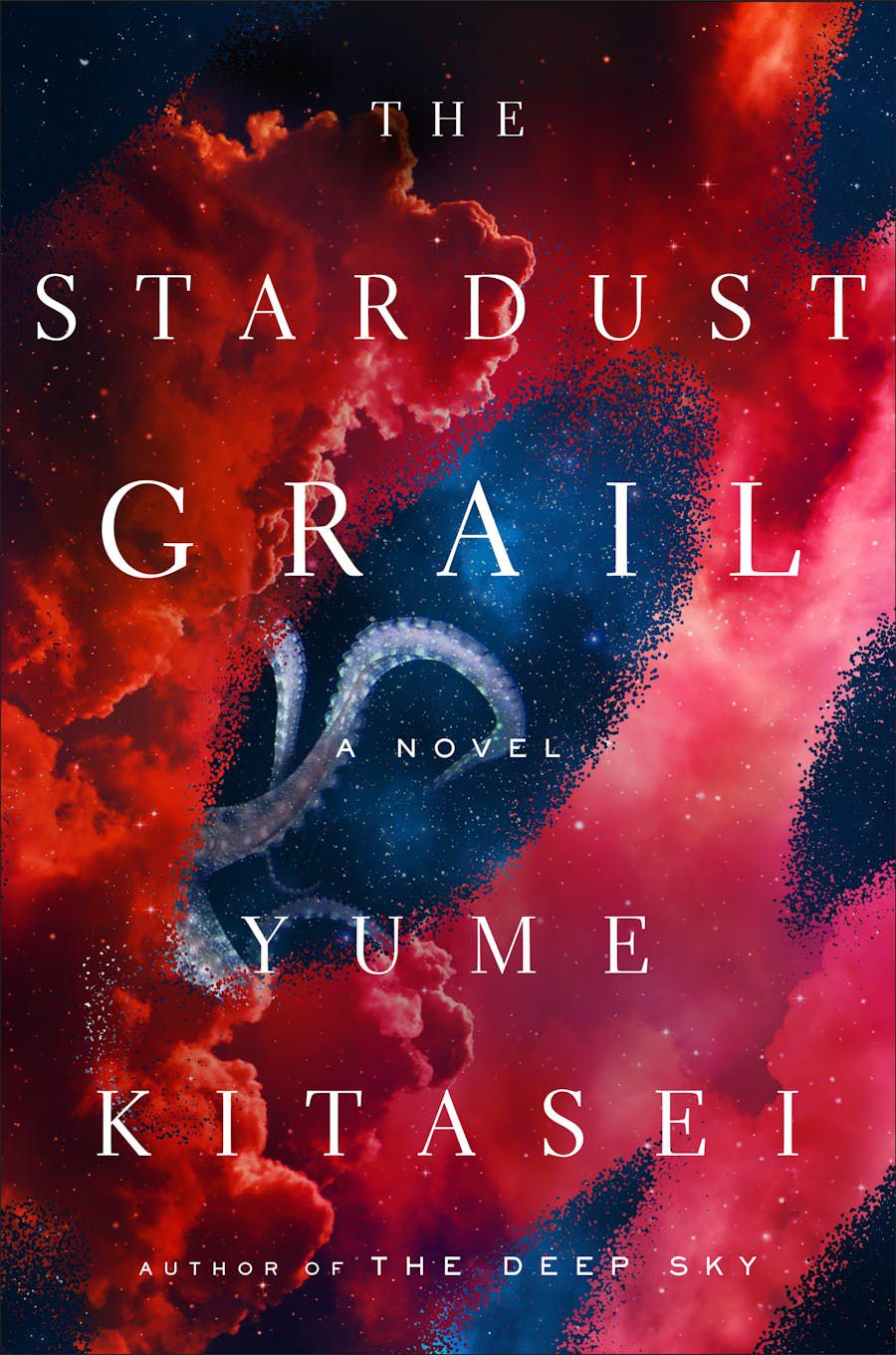 Cover image for Yume Kitasei’s The Stardust Grail, showing what looks like an octopus in space, hidden behind what looks like red space nebula