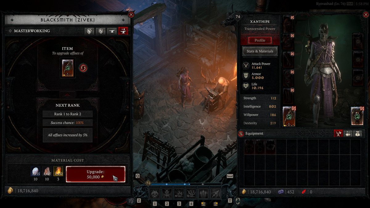 A hero in Diablo 4 uses the new Masterworking system in Loot Reborn