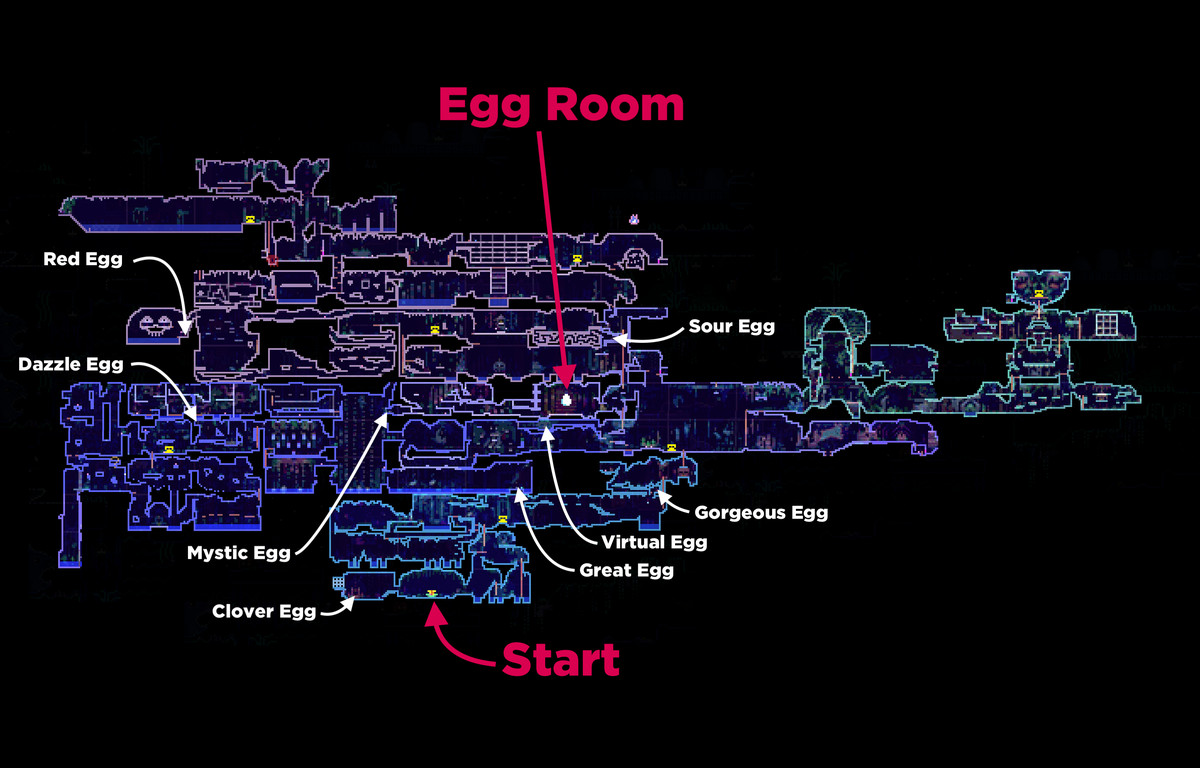 Karta över djurbrunnen som visar äggrummets läge och flera ägg