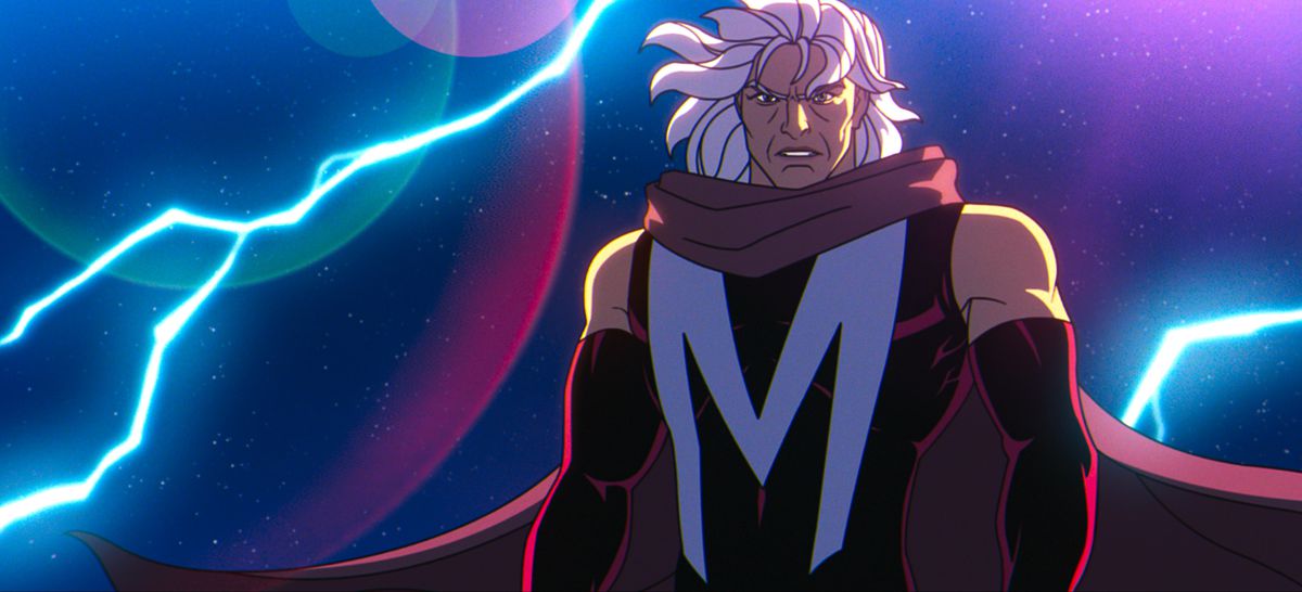 Magneto svävar på natthimlen, med blixtar runt sig, i X-Men '97