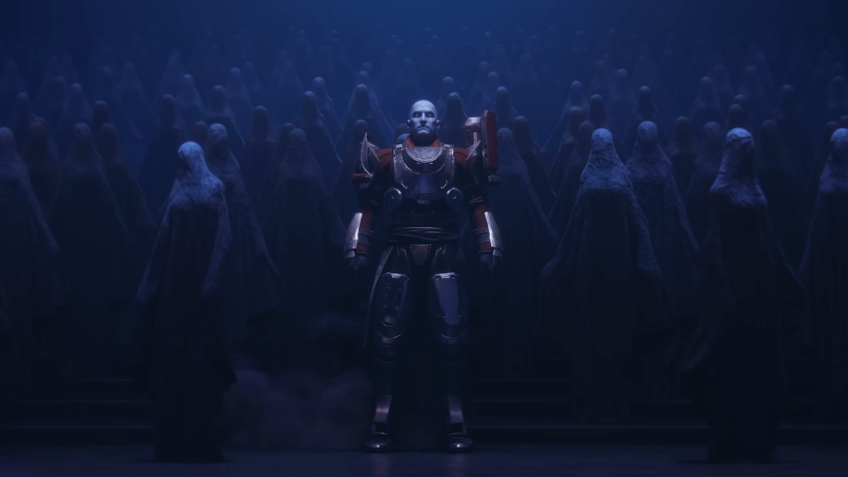 Zavala står bredvid ett gäng höljda figurer i Destiny 2: The Final Shape