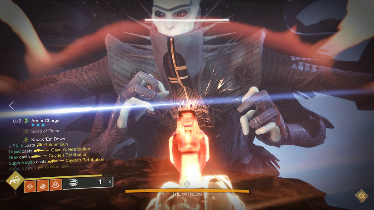 A Guardian uses Golden gun against The Witness in Destiny 2’s Salvation Edge raid