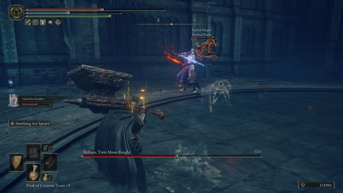 Rellana prepares another attack with a glowing sword in Elden Ring DLC