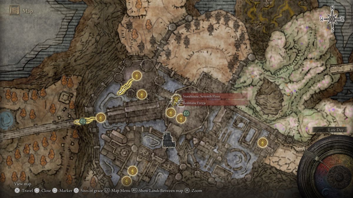 A map showing the location of armor in Elden Ring: Shadow of the Erdtree