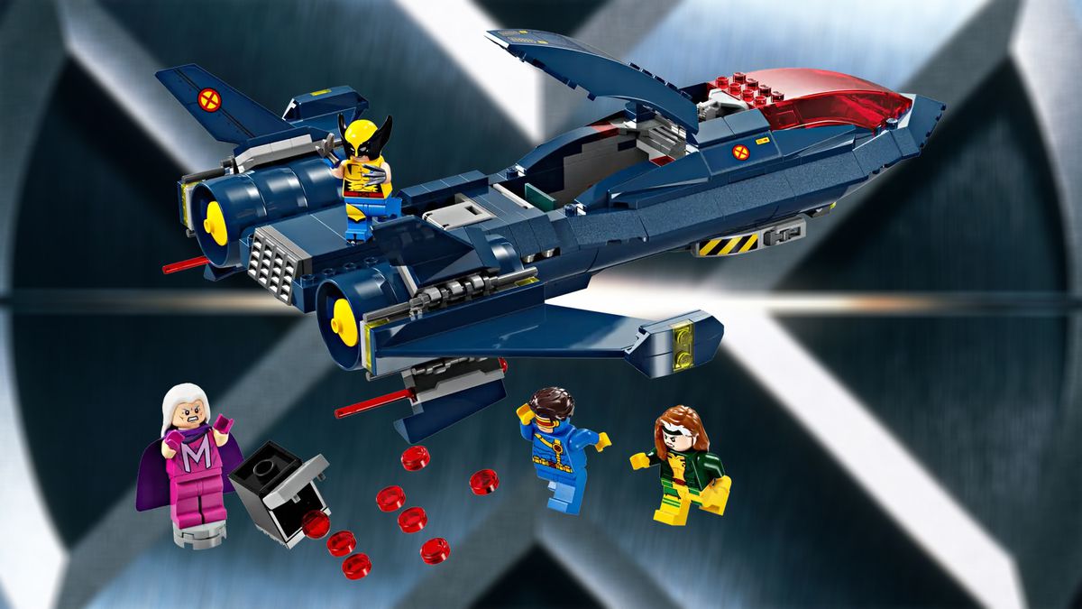 A stock photo of the Lego X-Men Jet