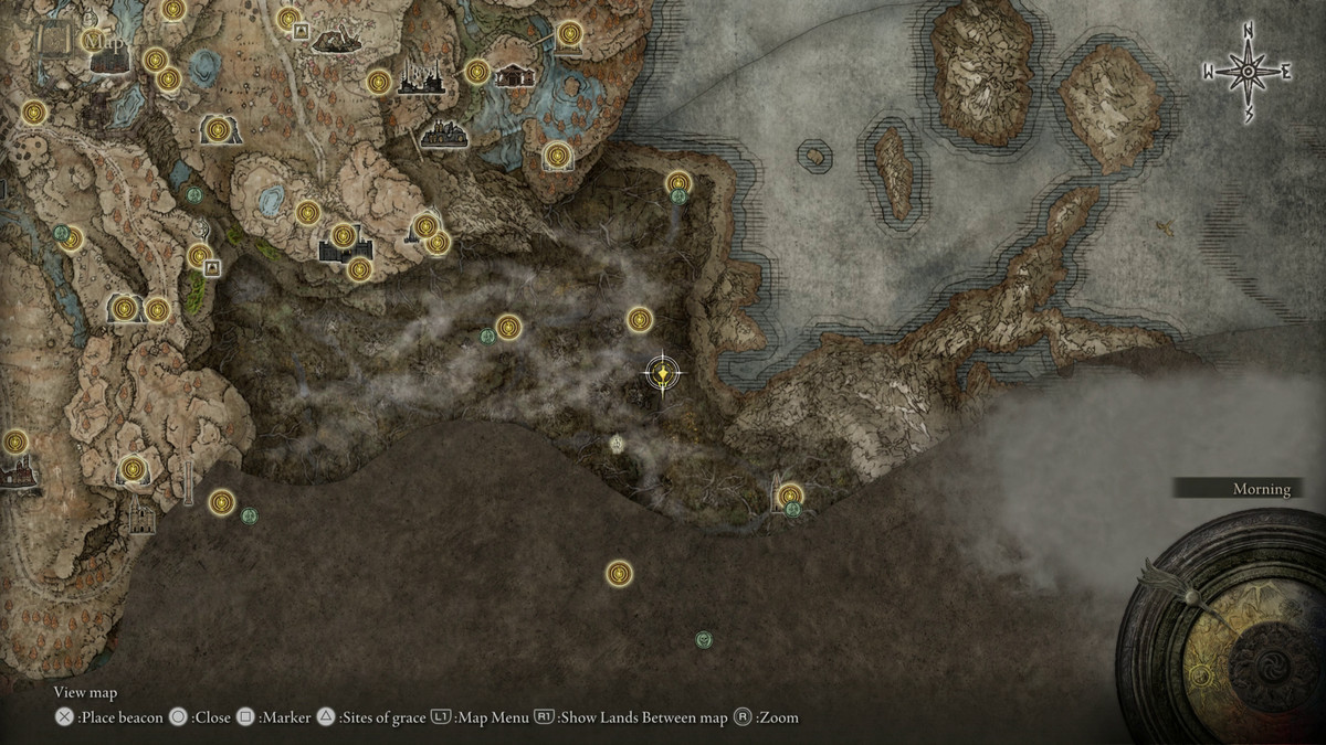 A map showing the location of a weapon in Elden Ring: Shadow of the Erdtree