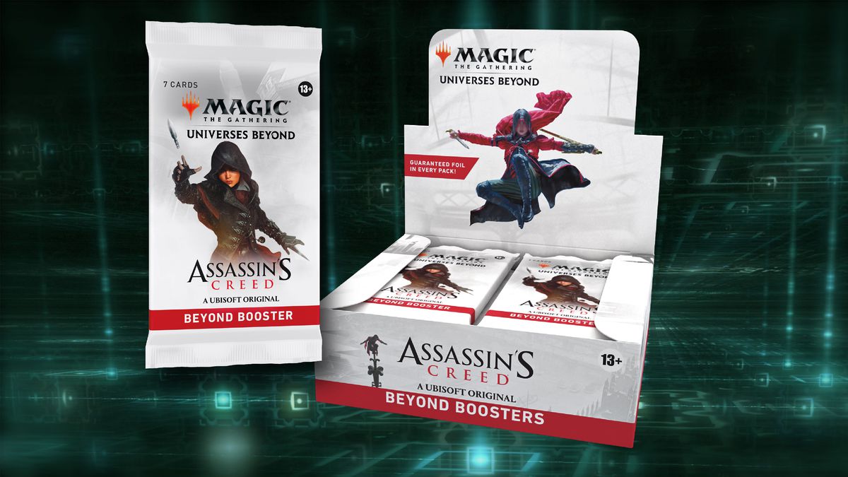 En bild på Assassin's Creed Universes Beyond boosterbox för Magic: The Gathering