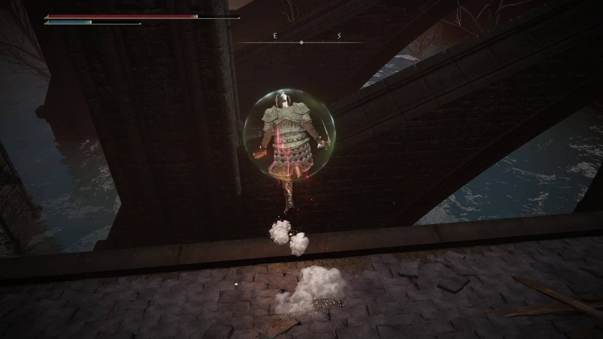 En Elden Ring DLC-spelare hoppar över hustaken och letar efter Fire Knight Queelign-plats.