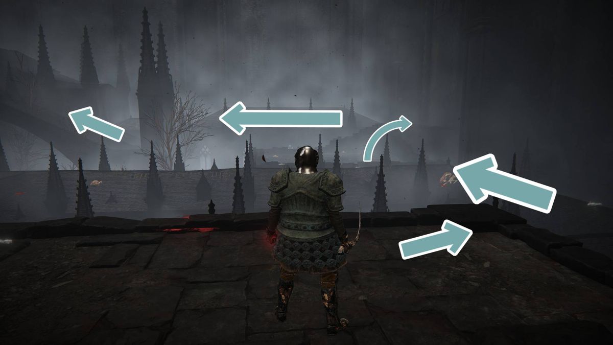 Pilar visar vägbeskrivningar till Shadow Keep under Fire Knight Queelign-uppdraget i Elden Ring DLC.