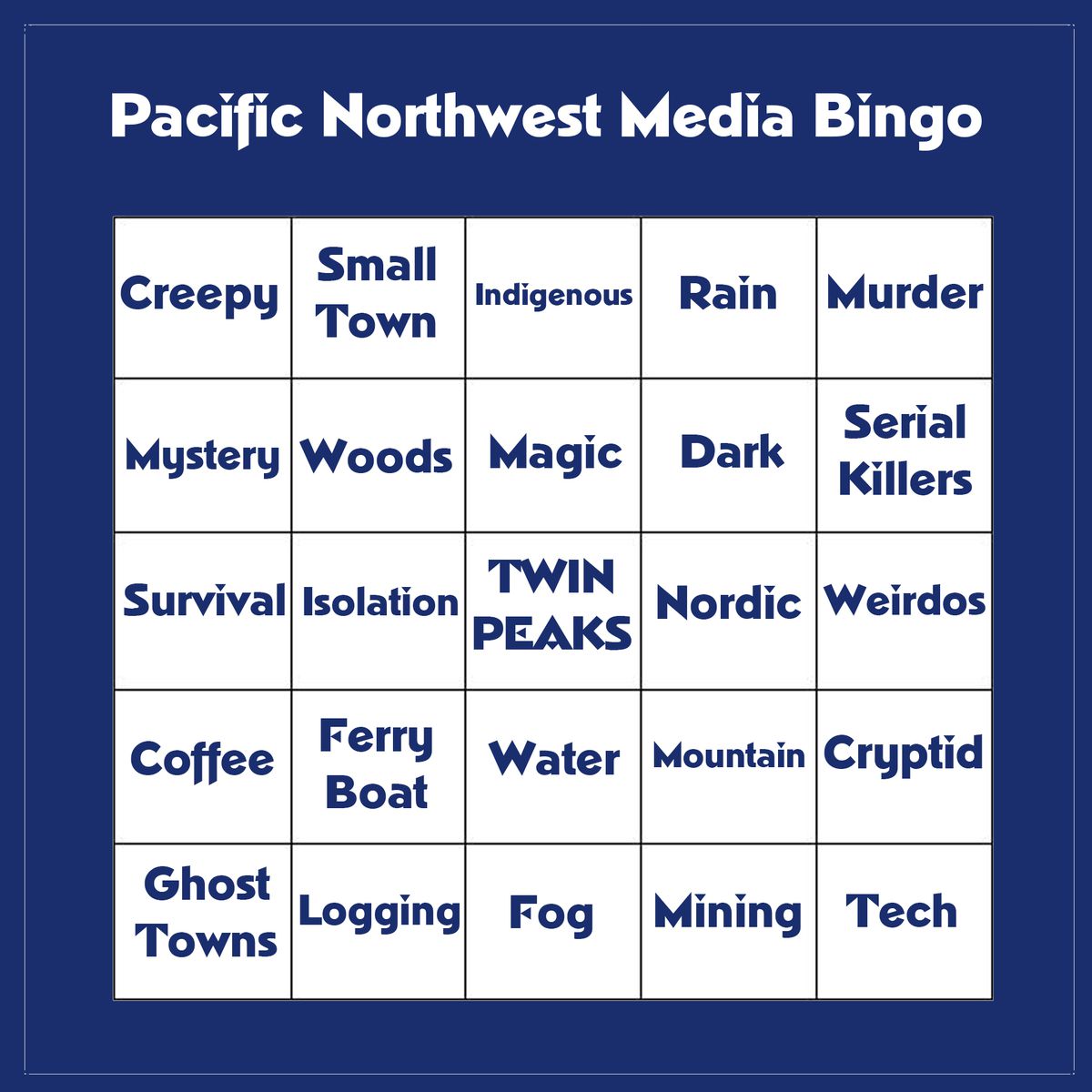 Ett bingokort för Pacific Northwest media tropes