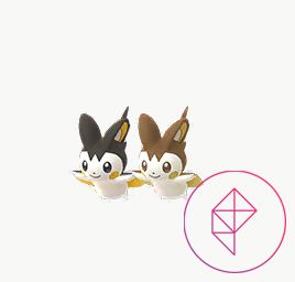 Shiny Emolga med sin vanliga form i Pokémon Go.  Shiny Emolga får en ljusbrun nyans över sig.