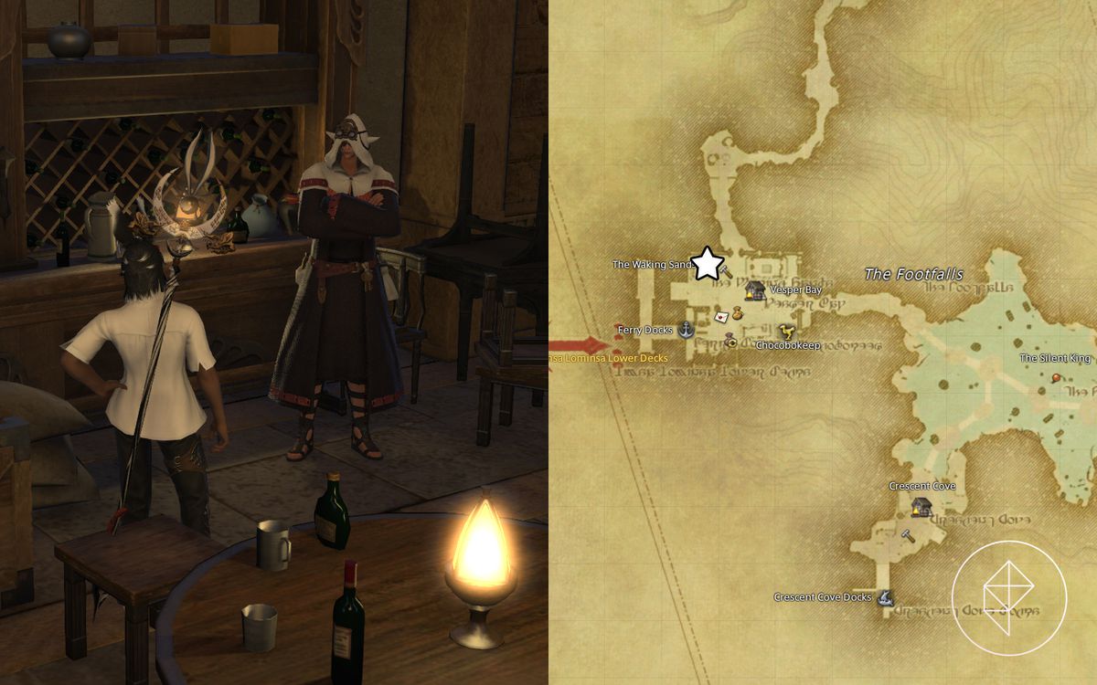 Urianger står i Waking Sands i FFXIV