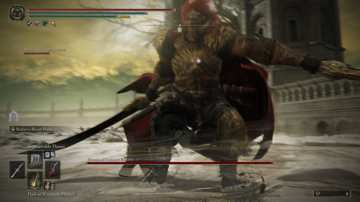 Radahn swings a sword during an Elden Ring DLC final boss fight.