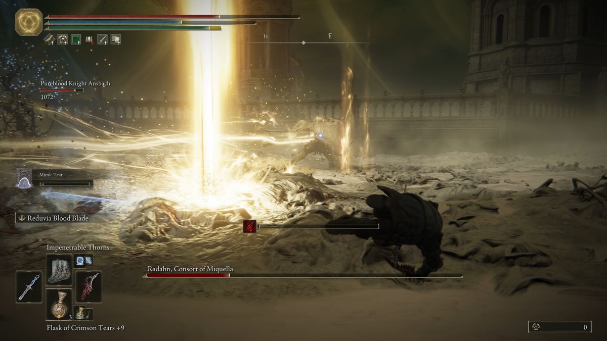 Radahn performs a comet attack during the Elden Ring DLC final boss fight.
