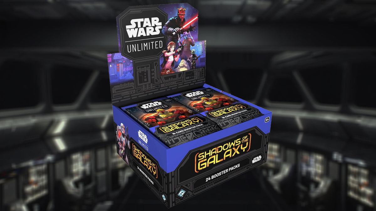 En bild på en Shadows of the Galaxy Booster Box för Star Wars Unlimited