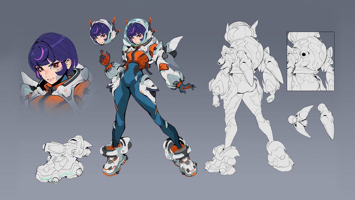 Konstverk av Overwatch 2:s Space Ranger med olika detaljer från BlizzCon 2023