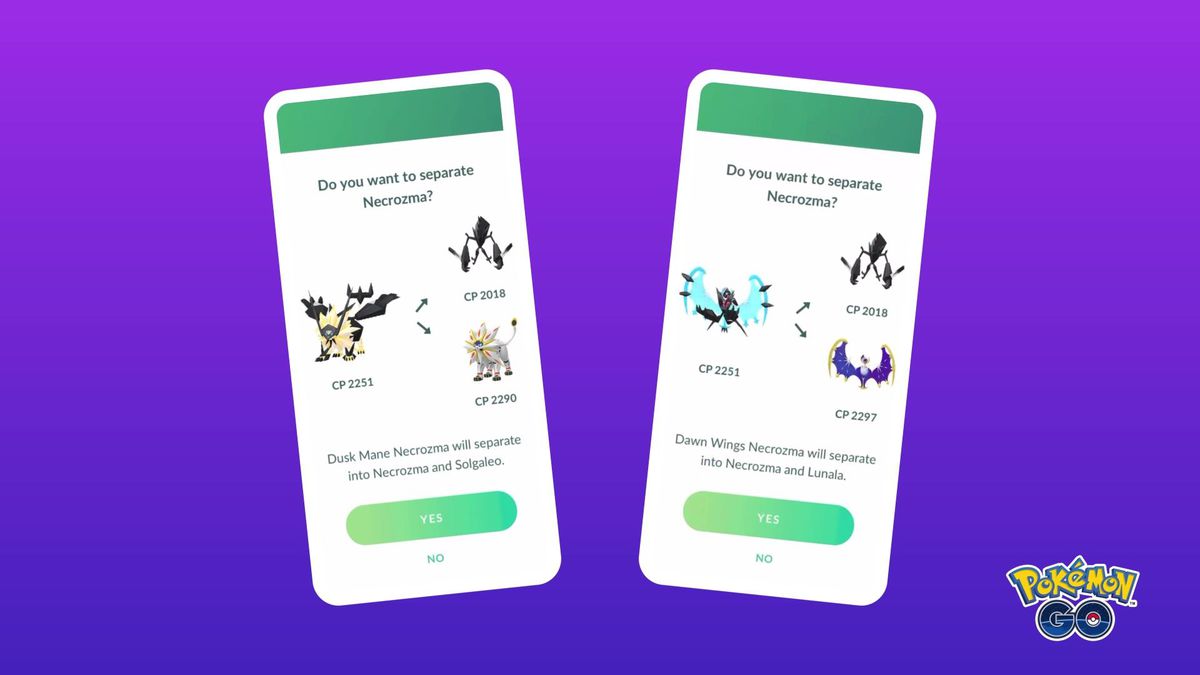 En förhandstitt på att separera Dusk Mane Necrozma och Dawn Wings Necrozma i Pokémon Go