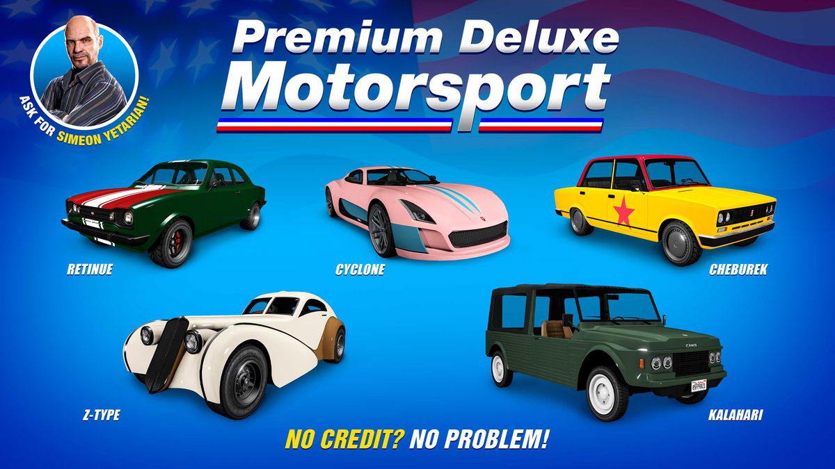 GTA Online-kampanjkonst för fordon till salu på Premium Deluxe Motorsports den här veckan.