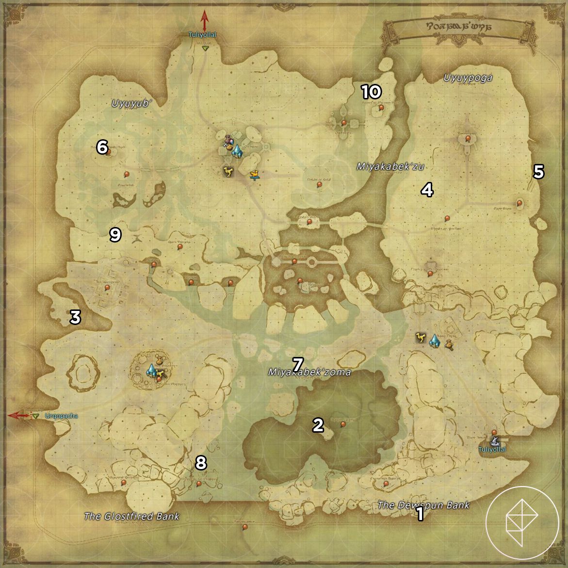 En karta över Kozama'uka i FFXIV: Dawntrail